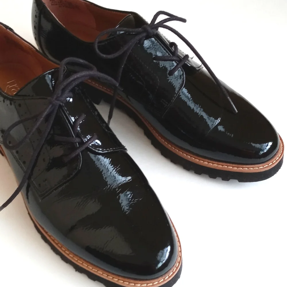 Franco Sarto Black Patent Leather Loafer Brogues Oxford Lace Lug Sole Shoes 8 - Picture 2 of 10